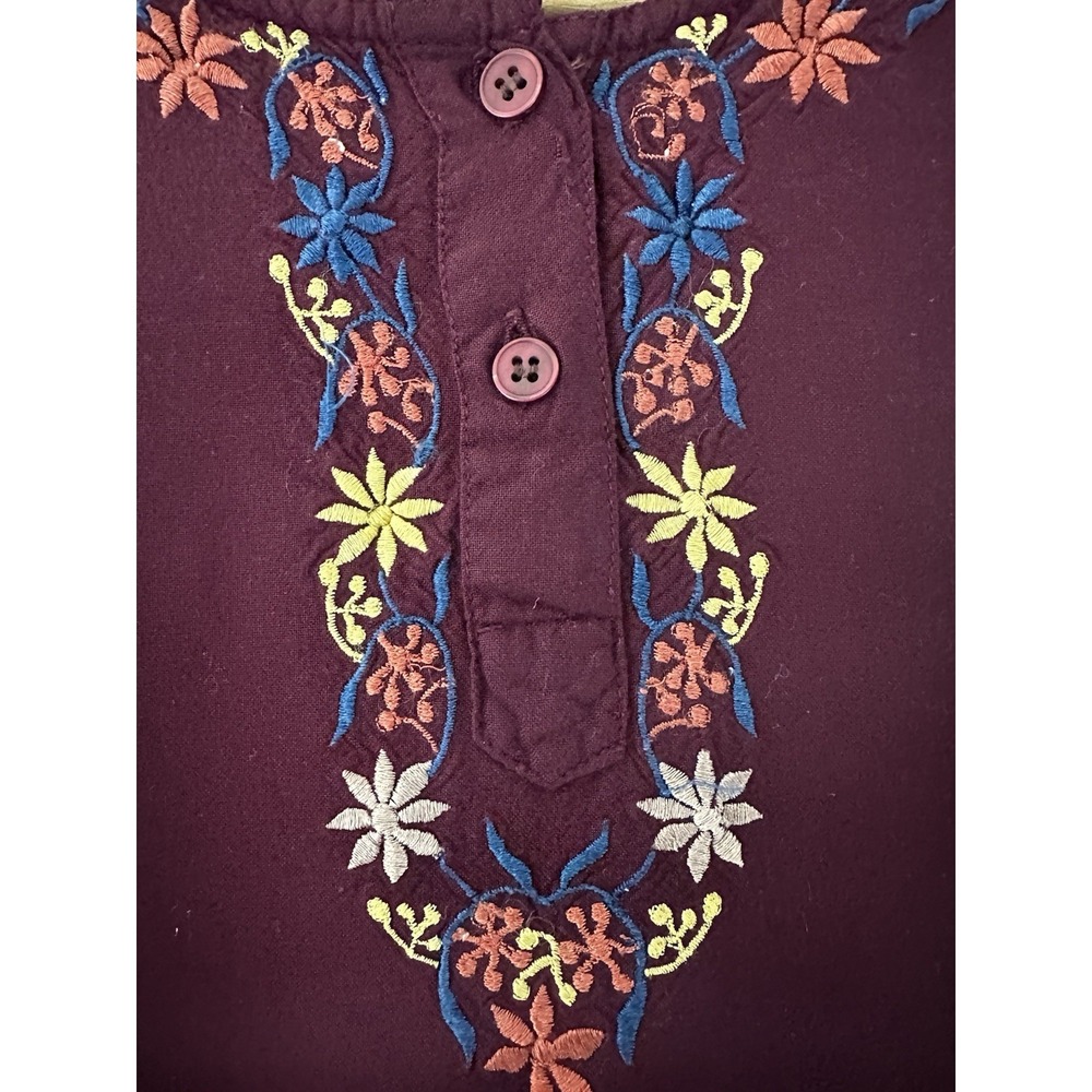 Vintage Flaky People Embroidered Boho Peasant Top Burgundy Folk Festival Medium - Picture 7 of 9